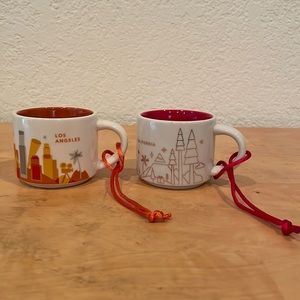 Pair of Starbucks “You Are Here” mini mugs, ornaments or espresso cups